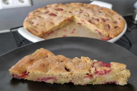 Moelleux à la rhubarbe et aux fraises